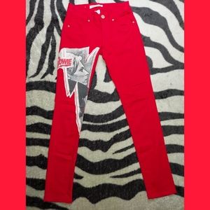 Red Hand Sewn one of a kind David Bowie Skinny Jeans